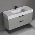 Nameeks DERIN164 Modern Bathroom Vanity With Marble Design Sink, Wall Mounted, 48 Inch, Grey Mist