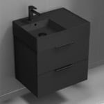 Nameeks DERIN55 Black Bathroom Vanity With Black Sink, Modern, Wall Mounted, 24 Inch