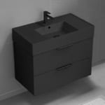 Nameeks DERIN71 Modern Bathroom Vanity With Black Sink, Floating, Modern, 32 Inch