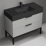 Nameeks DERIN76 Free Standing Bathroom Vanity With Black Sink, Modern, 40 Inch, Grey Mist