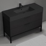 Nameeks DERIN83 48 Inch Bathroom Vanity With Black Sink, Free Standing, Matte Black