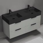Nameeks DERIN96 48 Inch Bathroom Vanity With Black Sink, Double Sink, Floating, Modern, Grey Mist