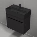 Nameeks MINI11 Small Bathroom Vanity With Black Sink, Wall Mounted, Modern, 24 Inch, Matte Black