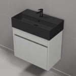 Modern Bathroom Vanity with Black Sink, Small, Floating, 24 inch , Brown Oak, Nameeks DERIN53