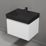 Nameeks SHARP18 Modern Bathroom Vanity With Black Sink, Wall Mounted, 24 Inch, Glossy White