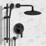 Remer SFR52 Matte Black Shower Set with 8 Inch Rain Shower Head and Multi Function Hand Shower