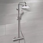 Remer SC501 Chrome Thermostatic Exposed Pipe Shower System with 8 Inch Rain Shower Head and Hand Shower