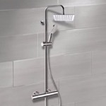 Remer SC503 Chrome Thermostatic Exposed Pipe Shower System with 8 Inch Rain Shower Head and Hand Shower