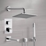 Remer TSH07 Chrome Thermostatic Tub and Shower System with 8 Inch Rain Shower Head and Hand Shower