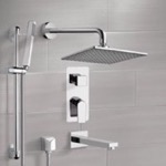 Remer TSR01 Chrome Tub and Shower System with 8 Inch Rain Shower Head and Hand Shower