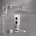 Remer TSR02 Chrome Tub and Shower System with 8 Inch Rain Shower Head and Hand Shower