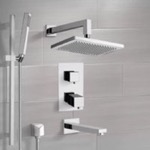 Remer TSR9402 Thermostatic Tub and Shower Faucet Set with Handheld and Rain Shower Head