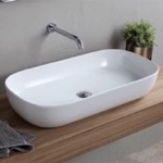 Bathroom Sink, Scarabeo 1803, Oval White Ceramic Vessel Sink