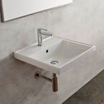 Scarabeo 3004 Rectangular White Ceramic Wall Mounted or Drop In Bathroom Sink