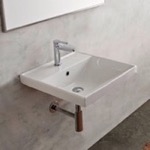 Scarabeo 3004-One Hole Rectangular White Ceramic Wall Mounted or Drop In Bathroom Sink