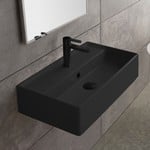 Bathroom Sink, Scarabeo 5001-49, Rectangular Matte Black Ceramic Wall Mounted or Vessel Sink