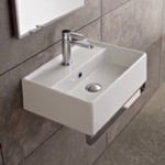 Scarabeo 5001-TB Rectangular Wall Mounted Ceramic Sink With Polished Chrome Towel Bar