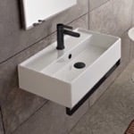 Scarabeo 5001-TB-BLK Rectangular Wall Mounted Ceramic Sink With Matte Black Towel Bar