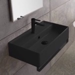 Scarabeo 5002-49-TB-BLK Matte Black Ceramic Wall Mounted Sink With Matte Black Towel Bar