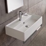 Scarabeo 5002-TB Rectangular Wall Mounted Ceramic Sink With Polished Chrome Towel Bar