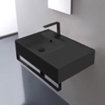 Scarabeo 5114-49-TB-BLK Matte Black Ceramic Wall Mounted Sink With Matte Black Towel Bar