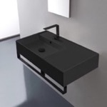 Scarabeo 5115-49-TB-BLK Matte Black Ceramic Wall Mounted Sink With Matte Black Towel Bar