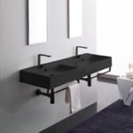 Scarabeo 5116-49-TB-BLK Double Matte Black Wall Mounted Ceramic Sink With Matte Black Towel Bar
