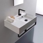 Scarabeo 5117-TB-BLK Rectangular Ceramic Wall Mounted Sink, Matte Black Towel Bar Included