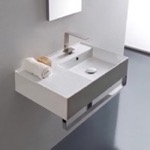 Scarabeo 5117-TB Rectangular Ceramic Wall Mounted Sink With Counter Space, Towel Bar Included