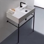Bathroom Sink, Scarabeo 5118-CON-BLK, Ceramic Console Sink and Matte Black Stand