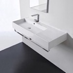 Bathroom Sink, Scarabeo 5119-TB, Rectangular Ceramic Wall Mounted Sink With Counter Space, Towel Bar Included