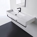 Scarabeo 5121-TB-BLK Rectangular Ceramic Wall Mounted Sink, Black Towel Bar Included