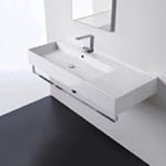 Bathroom Sink, Scarabeo 5121-TB, Rectangular Ceramic Wall Mounted Sink With Counter Space, Towel Bar Included