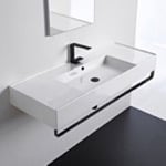 Bathroom Sink, Scarabeo 5125-TB-BLK, Rectangular Ceramic Wall Mounted Sink With Matte Black Towel Bar