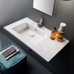 Scarabeo 5211-One Hole Sleek Rectangular Ceramic Wall Mounted Sink With Counter Space