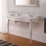 Scarabeo 5303-CON Double Basin Ceramic Console Sink and Ceramic Legs, 50 Inch