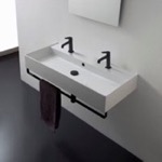 Scarabeo 8031/R-100B-TB-BLK Wall Mounted Double Ceramic Sink With Matte Black Towel Bar