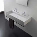 Scarabeo 8031/R-100B-TB Wall Mounted Double Ceramic Sink With Polished Chrome Towel Bar