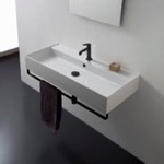 Scarabeo 8031/R-120A-TB-BLK Rectangular Wall Mounted Ceramic Sink With Matte Black Towel Bar