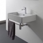 Scarabeo 8031/R-60-TB Rectangular Wall Mounted Ceramic Sink With Polished Chrome Towel Bar