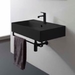 Scarabeo 8031/R-80-49-TB-BLK Matte Black Ceramic Wall Mounted Sink With Matte Black Towel Bar
