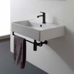 Scarabeo 8031/R-80-TB-BLK Rectangular Wall Mounted Ceramic Sink With Matte Black Towel Bar
