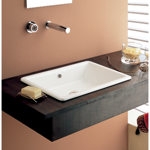 Bathroom Sink, Scarabeo 8032, Rectangular White Ceramic Drop In or Vessel Sink