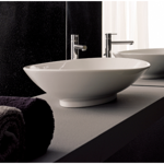 Bathroom Sink, Scarabeo 8045, Oval-Shaped White Ceramic Vessel Sink