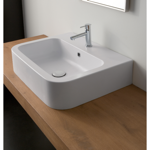 Bathroom Sink, Scarabeo 8308, White Ceramic Vessel or Wall Mounted Bathroom Sink