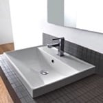 Bathroom Sink, Scarabeo 3001, Square White Ceramic Drop In or Wall Mounted Bathroom Sink