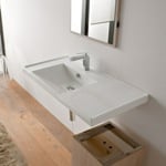 Bathroom Sink, Scarabeo 3008, Rectangular White Ceramic Drop In or Wall Mounted Bathroom Sink