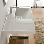 Bathroom Sink, Scarabeo 3009, Rectangular White Ceramic Drop In or Wall Mounted Bathroom Sink
