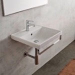 Scarabeo 3001-TB Square Wall Mounted Ceramic Sink With Polished Chrome Towel Bar