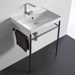 Scarabeo 3004-CON Rectangular Ceramic Console Sink and Polished Chrome Stand, 24 Inch